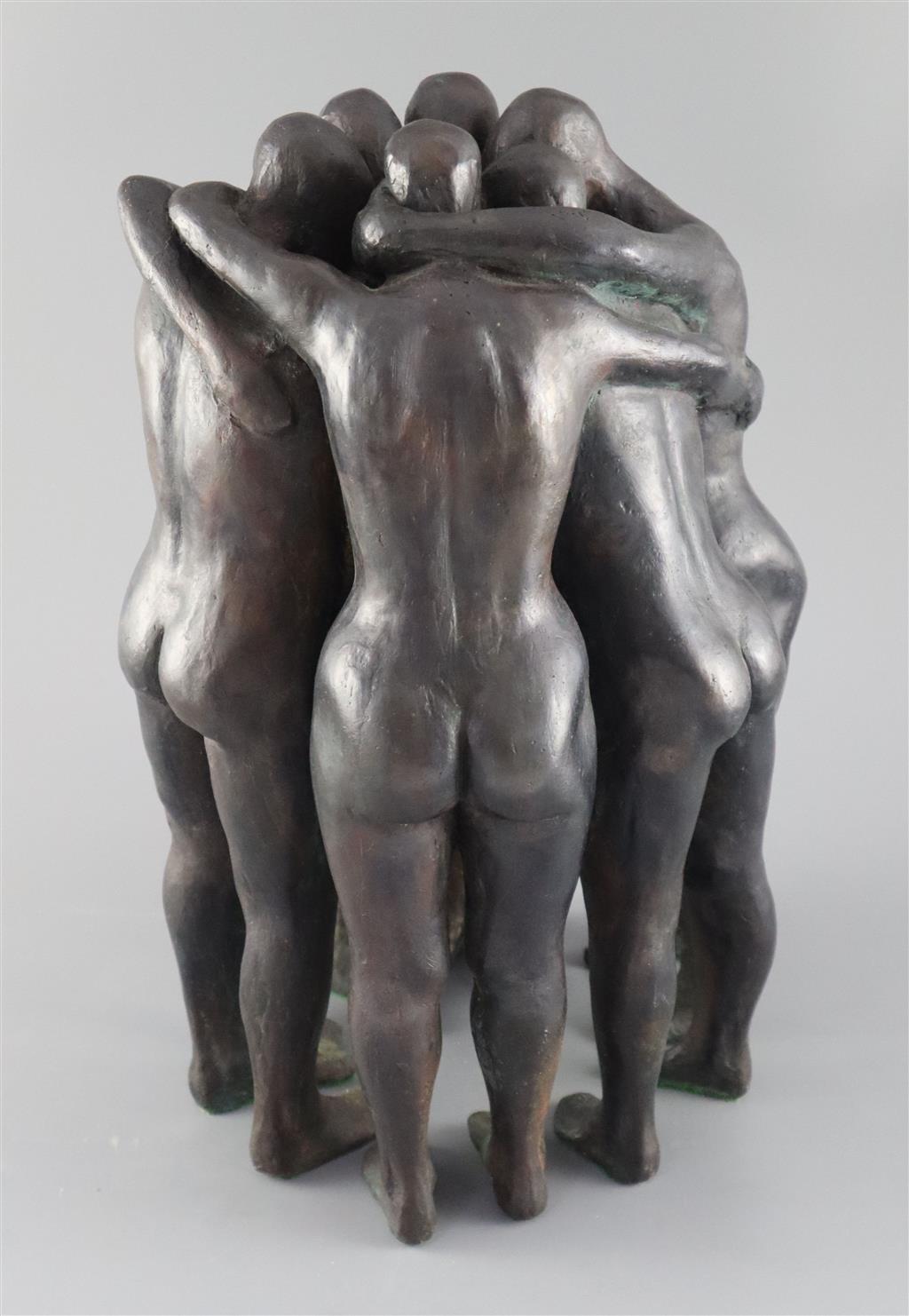 Tony Lamb (20th C.). A bronze group of six figures huddled together, height 13.5in.